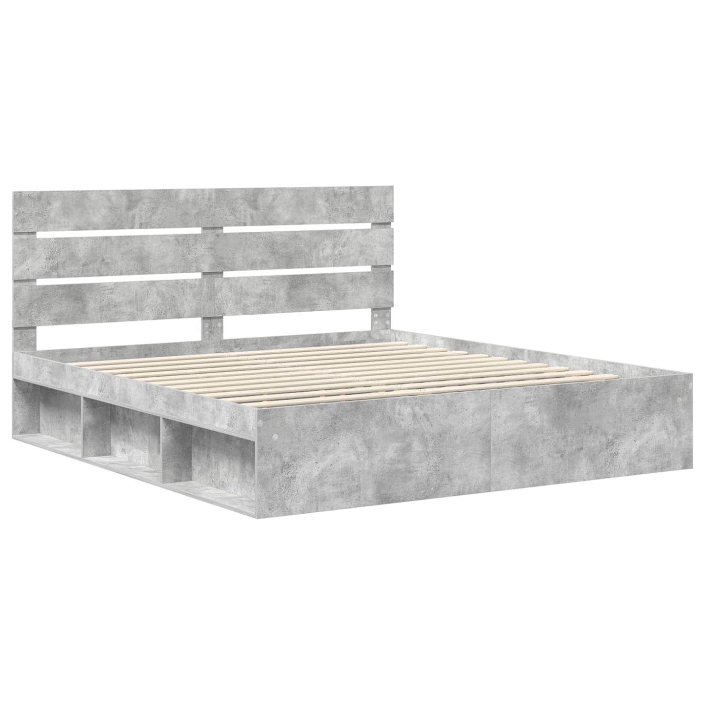 Bedframe met hoofdeinde Beton 180 x 200 cm Massief grenenhout