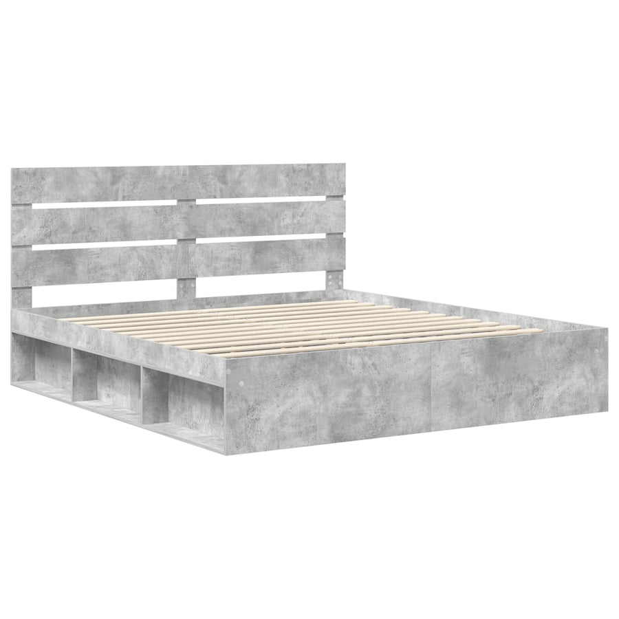 Bedframe met hoofdeinde Beton 180 x 200 cm Massief grenenhout