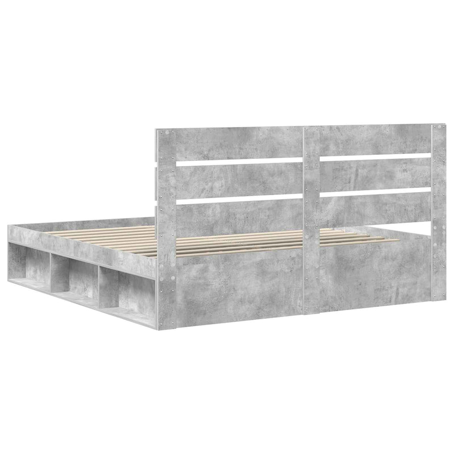 Bedframe met hoofdeinde Beton 180 x 200 cm Massief grenenhout