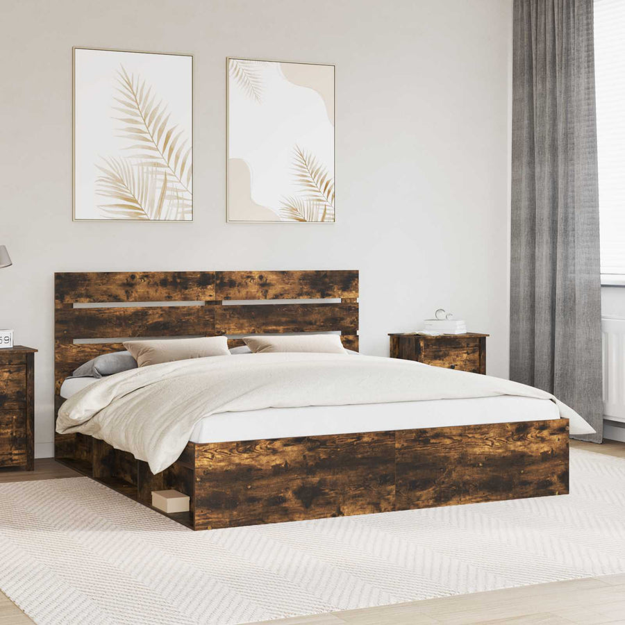 Bedframe Massief Grenenhout Gerookt Eiken 180 x 200 cm