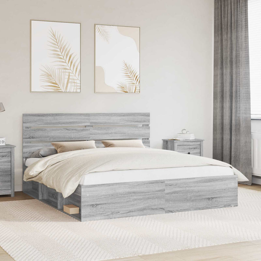 Bedframe Grijs Sonoma 180 x 200 cm Massief grenenhout