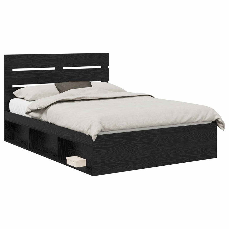Bedframe met hoofdeinde Zwart 160 x 200 cm Massief grenenhout