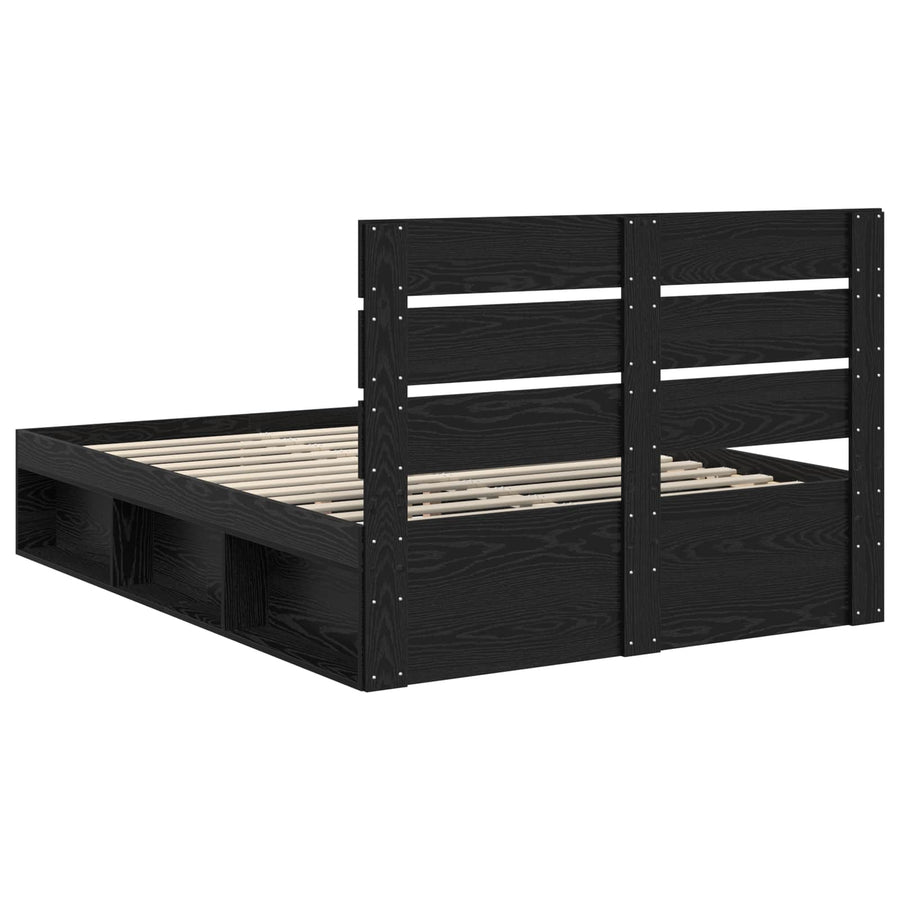 Bedframe met hoofdeinde Zwart 160 x 200 cm Massief grenenhout