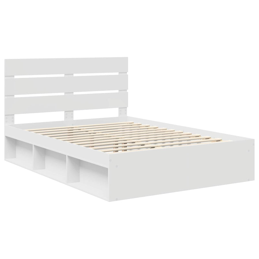 Bedframe met hoofdeinde Wit 150 x 200 cm Massief grenenhout