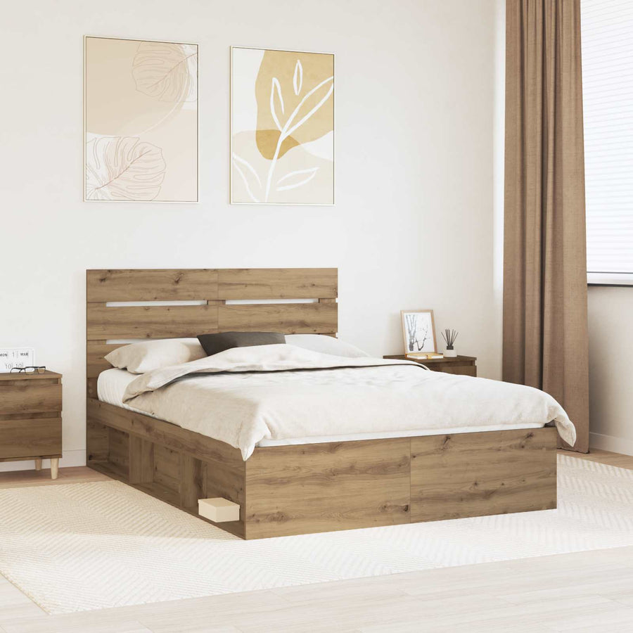 Bedframe Ambachtelijk eiken 150 x 200 cm Massief grenenhout