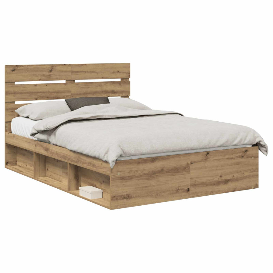 Bedframe Ambachtelijk eiken 150 x 200 cm Massief grenenhout