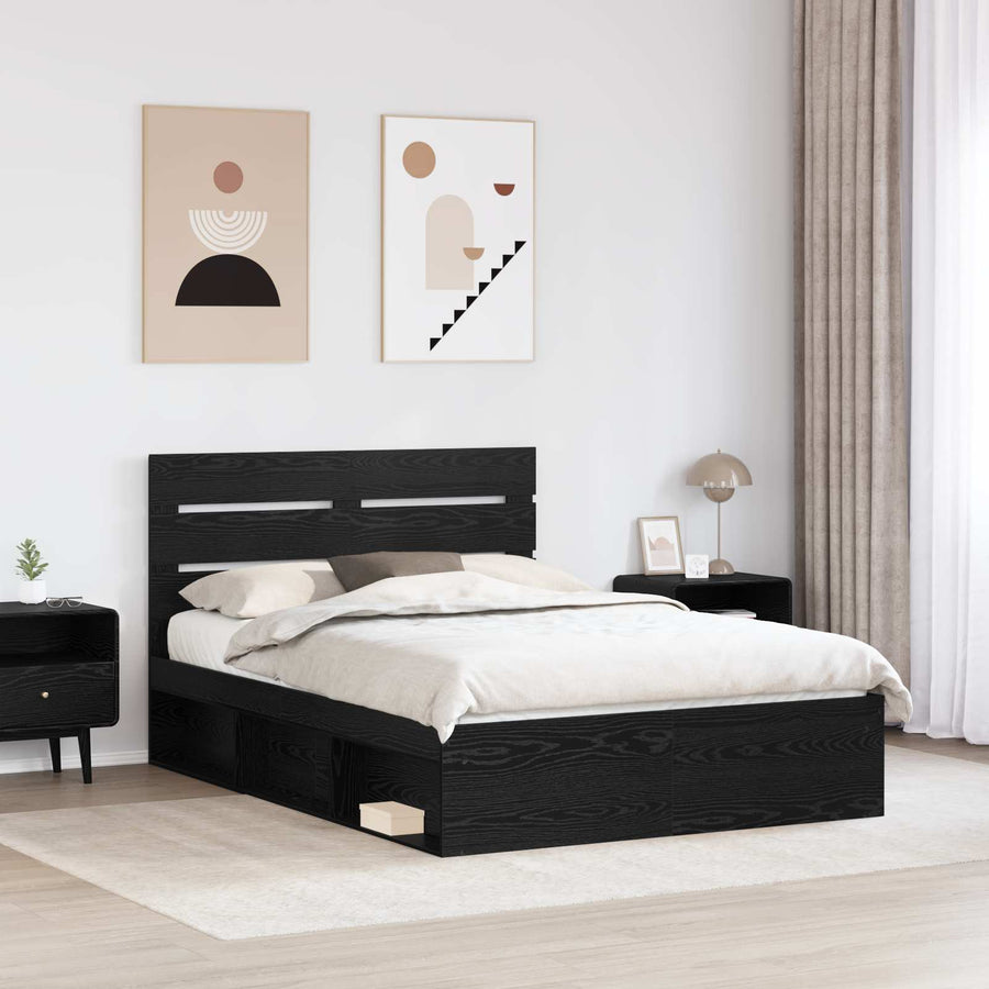 Bedframe met hoofdeinde Zwart 140 x 200 cm Massief grenenhout