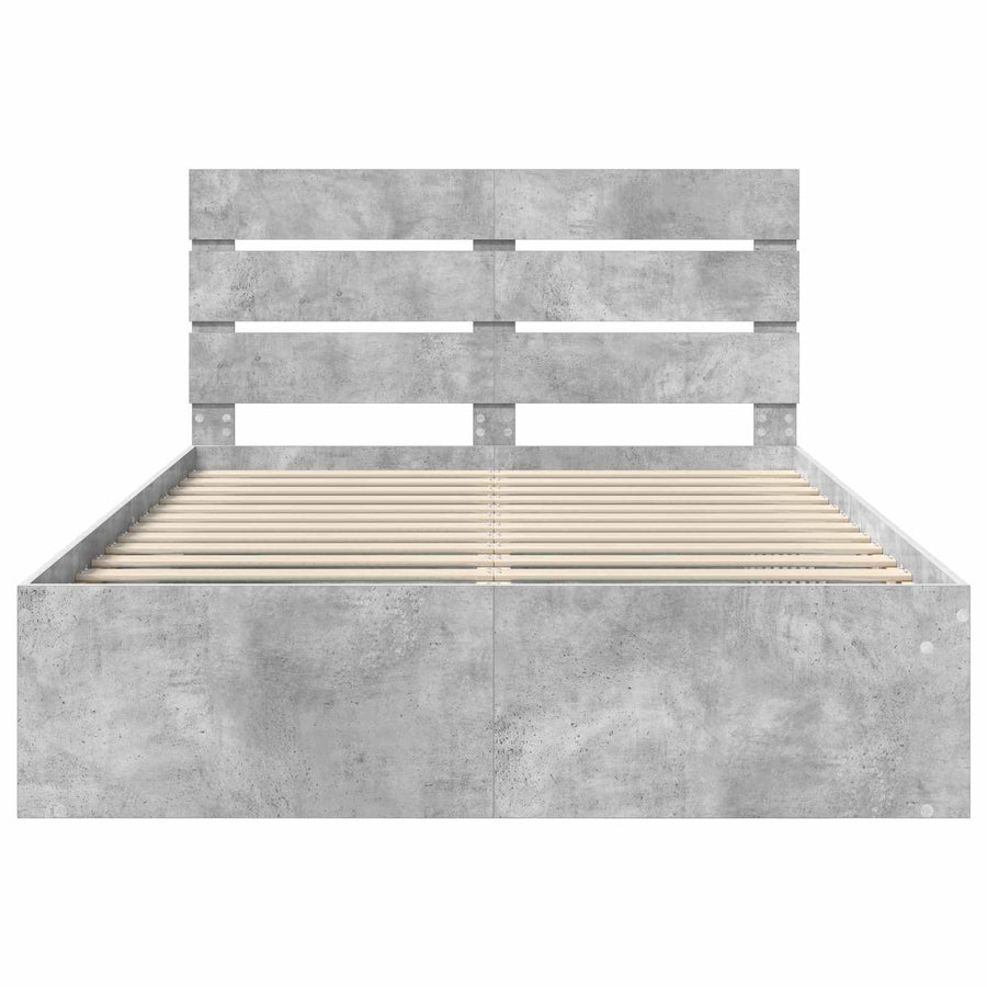Bedframe met hoofdeinde Beton 140 x 200 cm Massief grenenhout