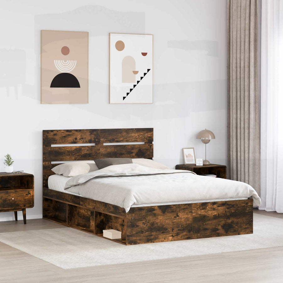 Bedframe Gerookt eiken 140 x 200 cm Massief grenenhout