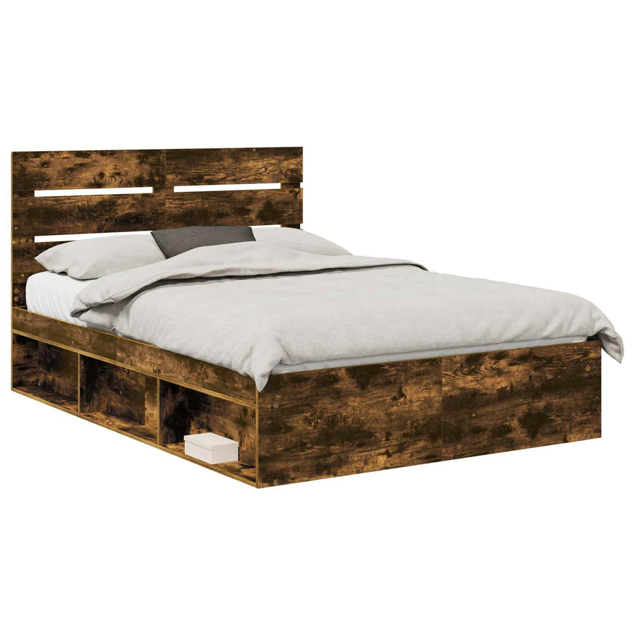 Bedframe Gerookt eiken 140 x 200 cm Massief grenenhout