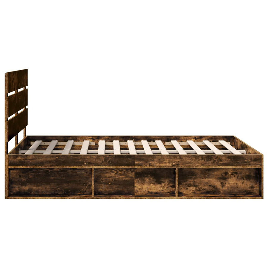 Bedframe Gerookt eiken 140 x 200 cm Massief grenenhout