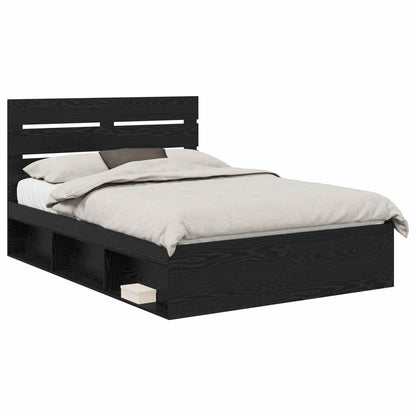 Bedframe met hoofdeinde Zwart 140 x 190 cm Massief grenenhout
