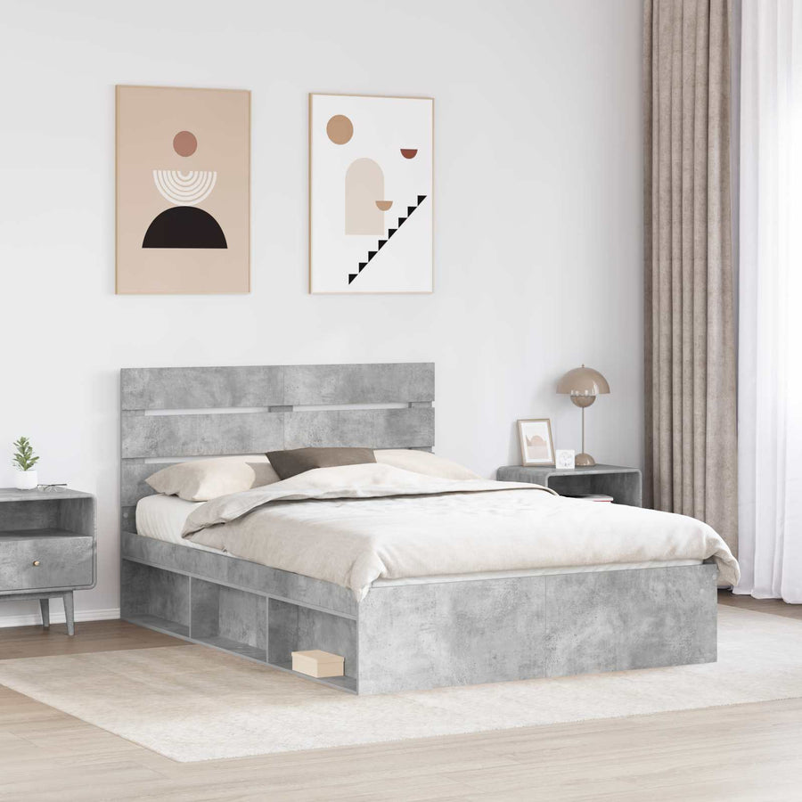 Bedframe met hoofdeinde Beton 140 x 190 cm Massief grenenhout