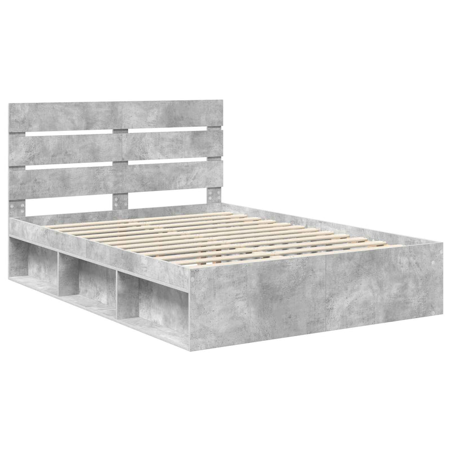 Bedframe met hoofdeinde Beton 140 x 190 cm Massief grenenhout