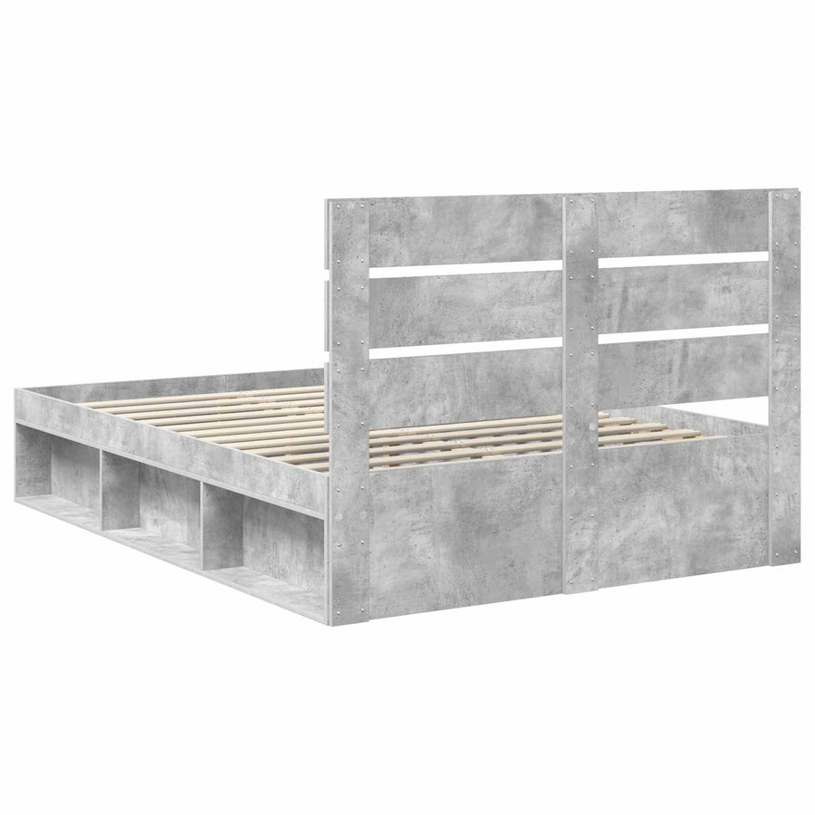 Bedframe met hoofdeinde Beton 140 x 190 cm Massief grenenhout