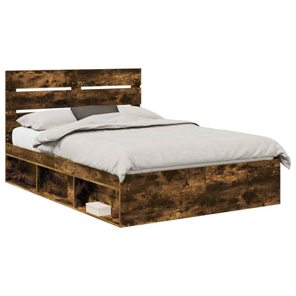 Bedframe Gerookt eiken 140 x 190 cm Massief grenenhout