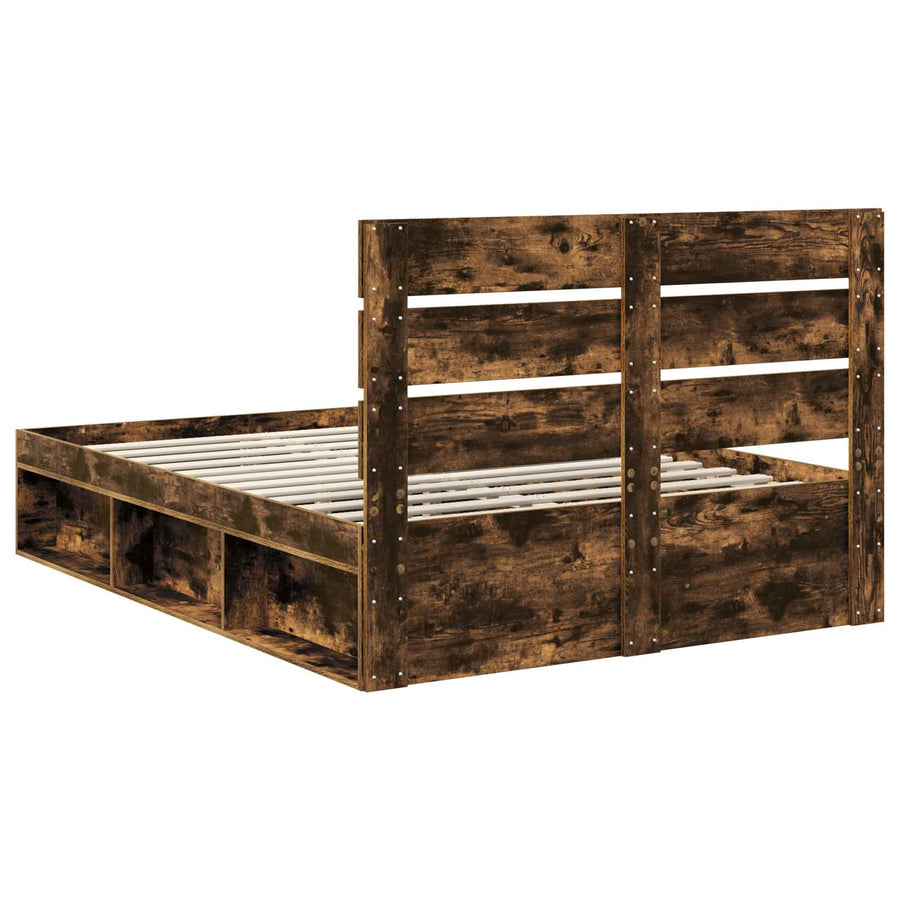 Bedframe Gerookt eiken 140 x 190 cm Massief grenenhout