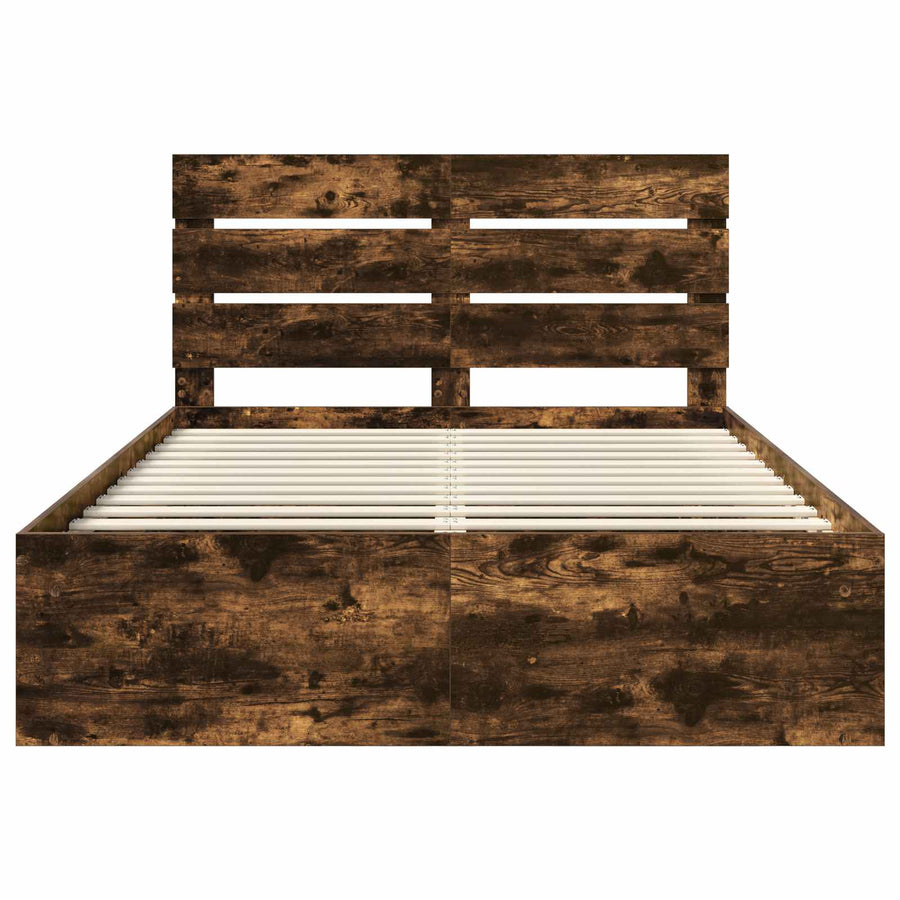 Bedframe Gerookt eiken 140 x 190 cm Massief grenenhout