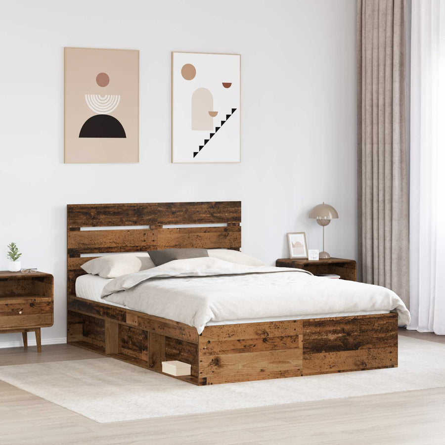 Bedframe met hoofdeinde Oudhout 140 x 190 cm Massief grenenhout