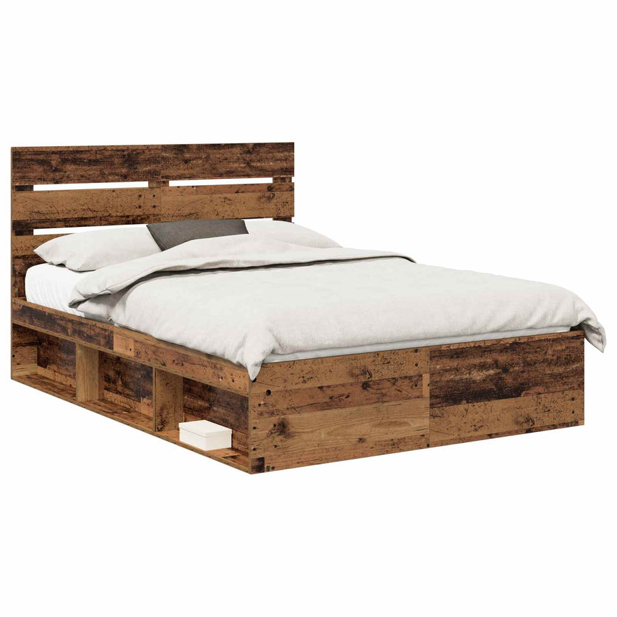 Bedframe met hoofdeinde Oudhout 140 x 190 cm Massief grenenhout