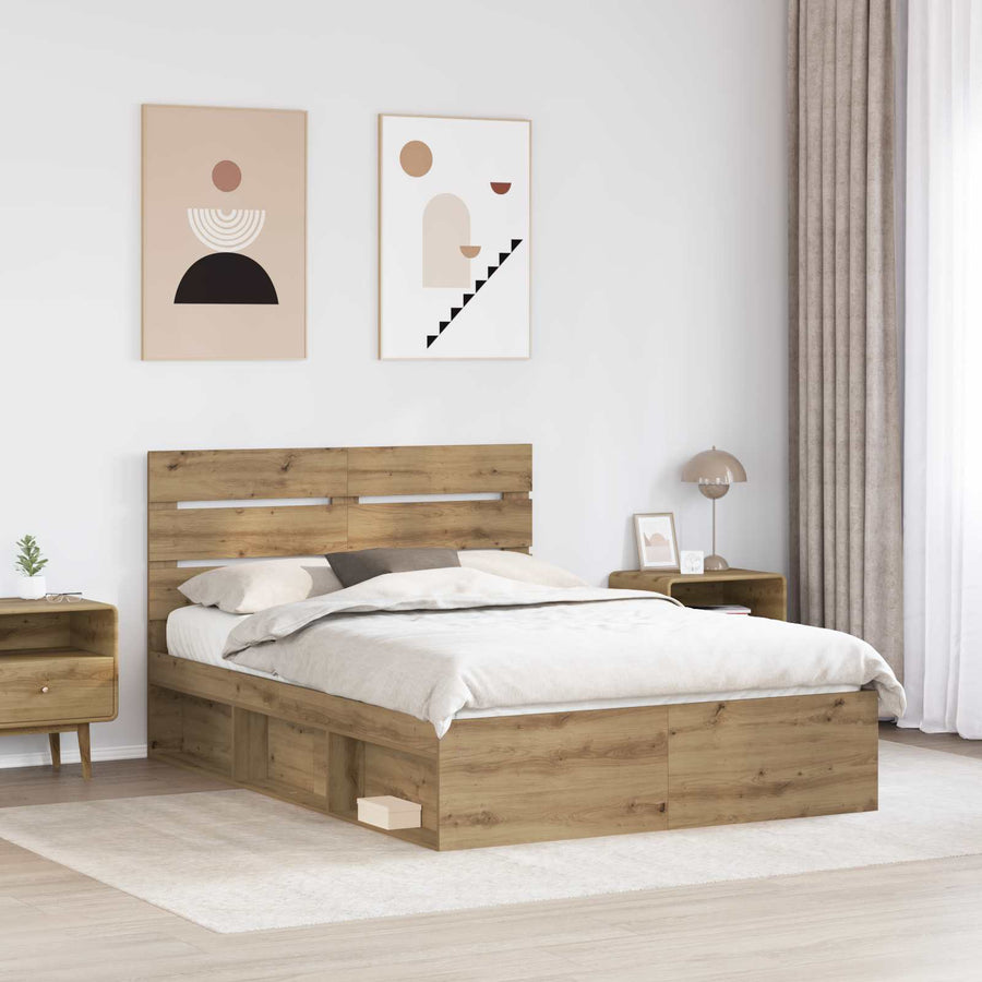 Bedframe Ambachtelijk eiken 140 x 190 cm Massief grenenhout