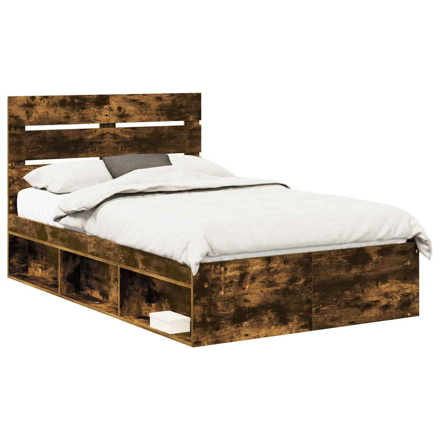 Bedframe Gerookt eiken 135 x 190 cm Massief grenenhout