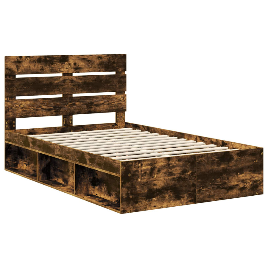 Bedframe Gerookt eiken 135 x 190 cm Massief grenenhout