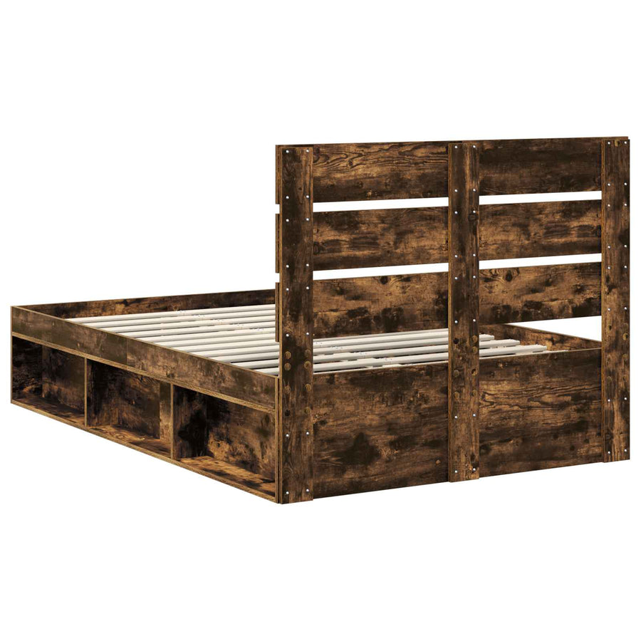 Bedframe Gerookt eiken 135 x 190 cm Massief grenenhout
