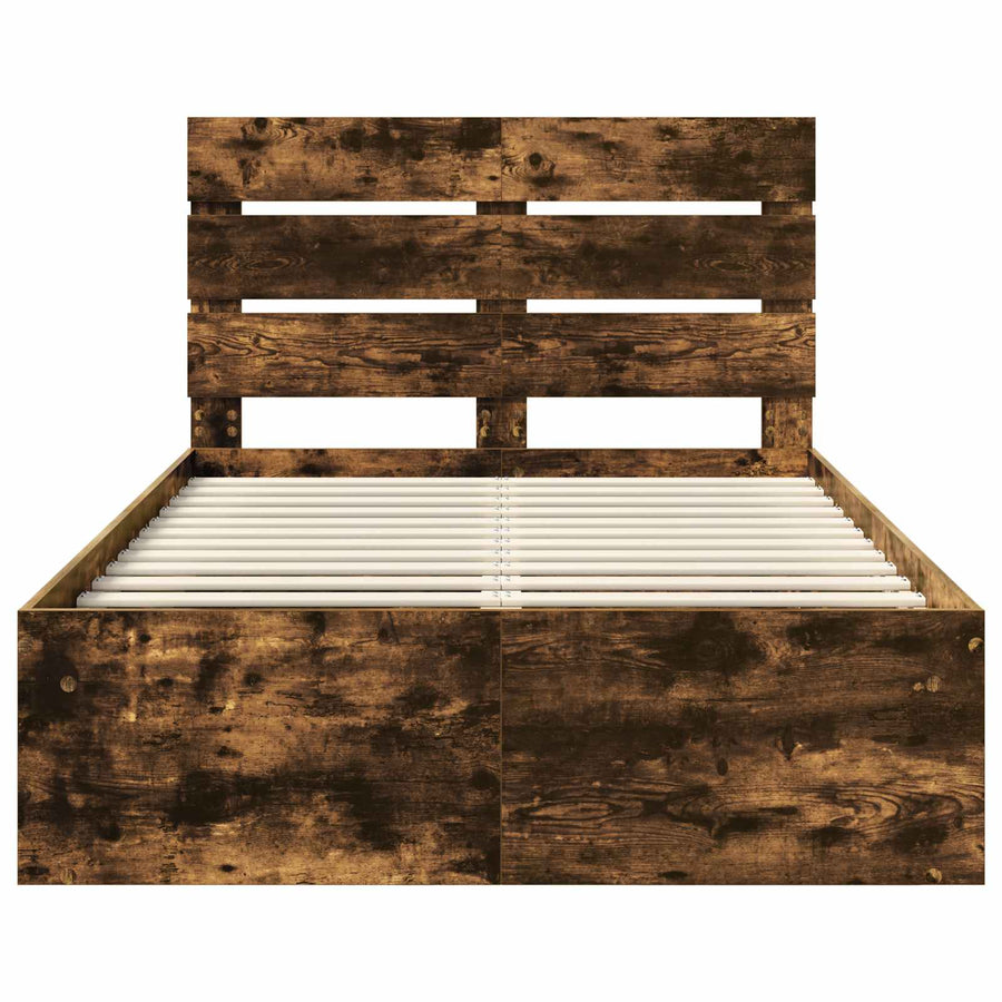 Bedframe Gerookt eiken 135 x 190 cm Massief grenenhout