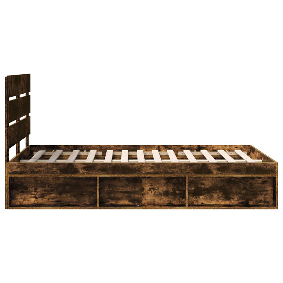Bedframe Gerookt eiken 135 x 190 cm Massief grenenhout