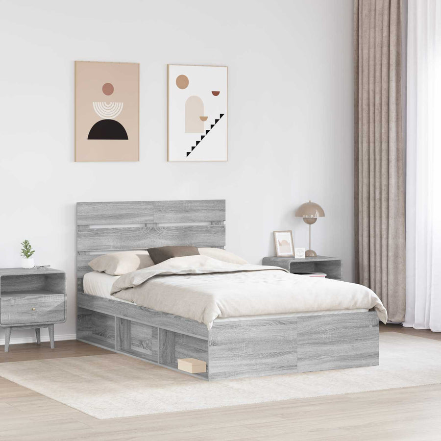 Bedframe Grijs Sonoma 135 x 190 cm Massief grenenhout