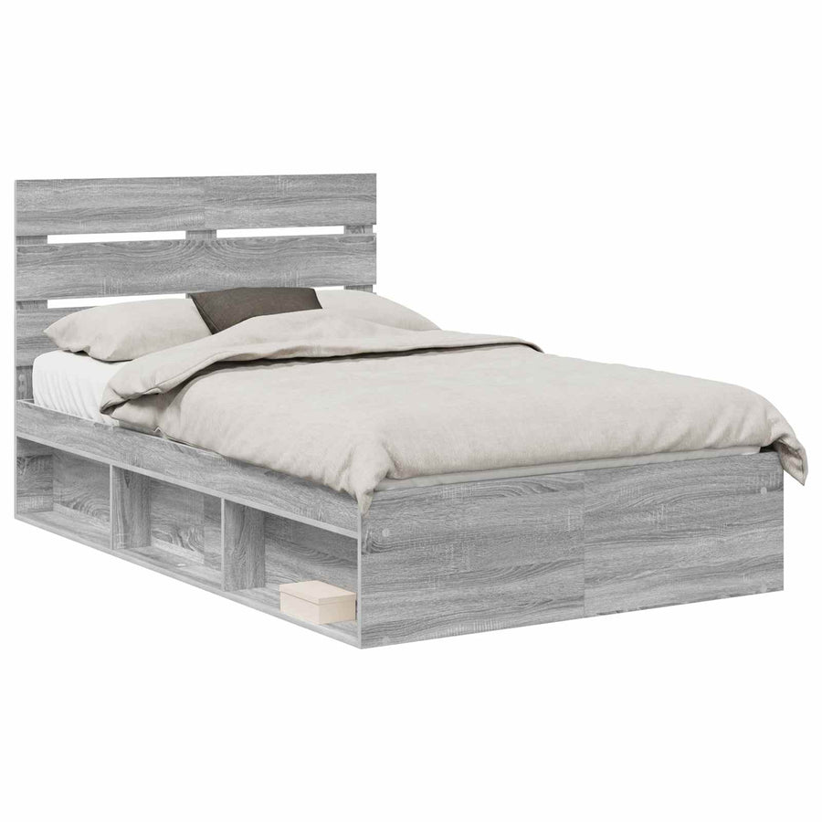 Bedframe Grijs Sonoma 135 x 190 cm Massief grenenhout