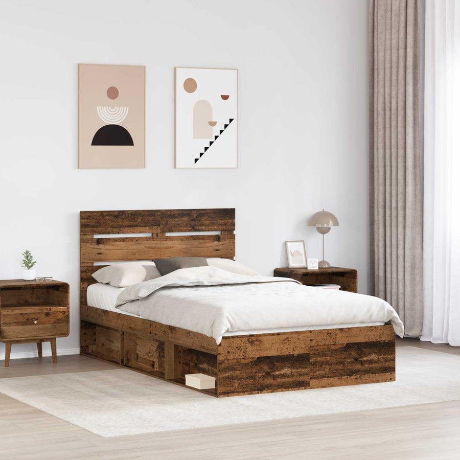 Bedframe met hoofdeinde Oudhout 135 x 190 cm Massief grenenhout
