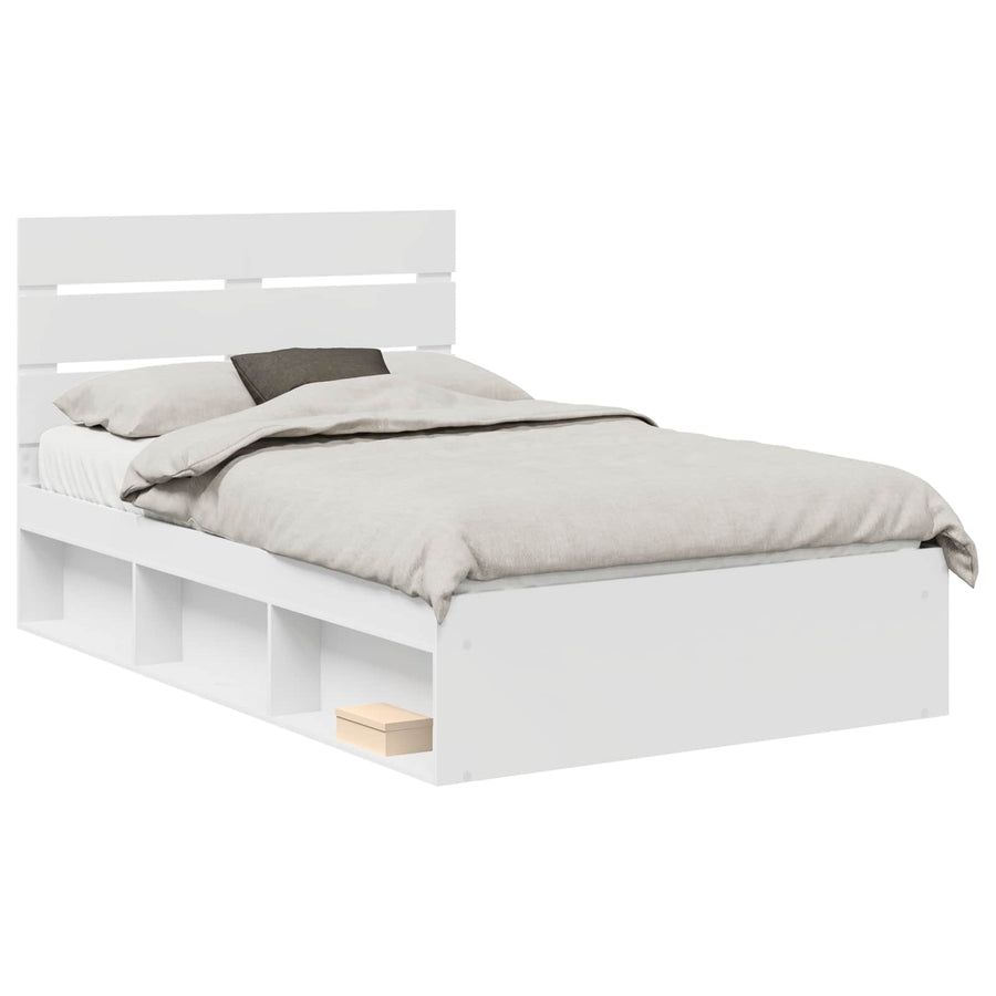 Bedframe met hoofdeinde Wit 120 x 200 cm Massief grenenhout