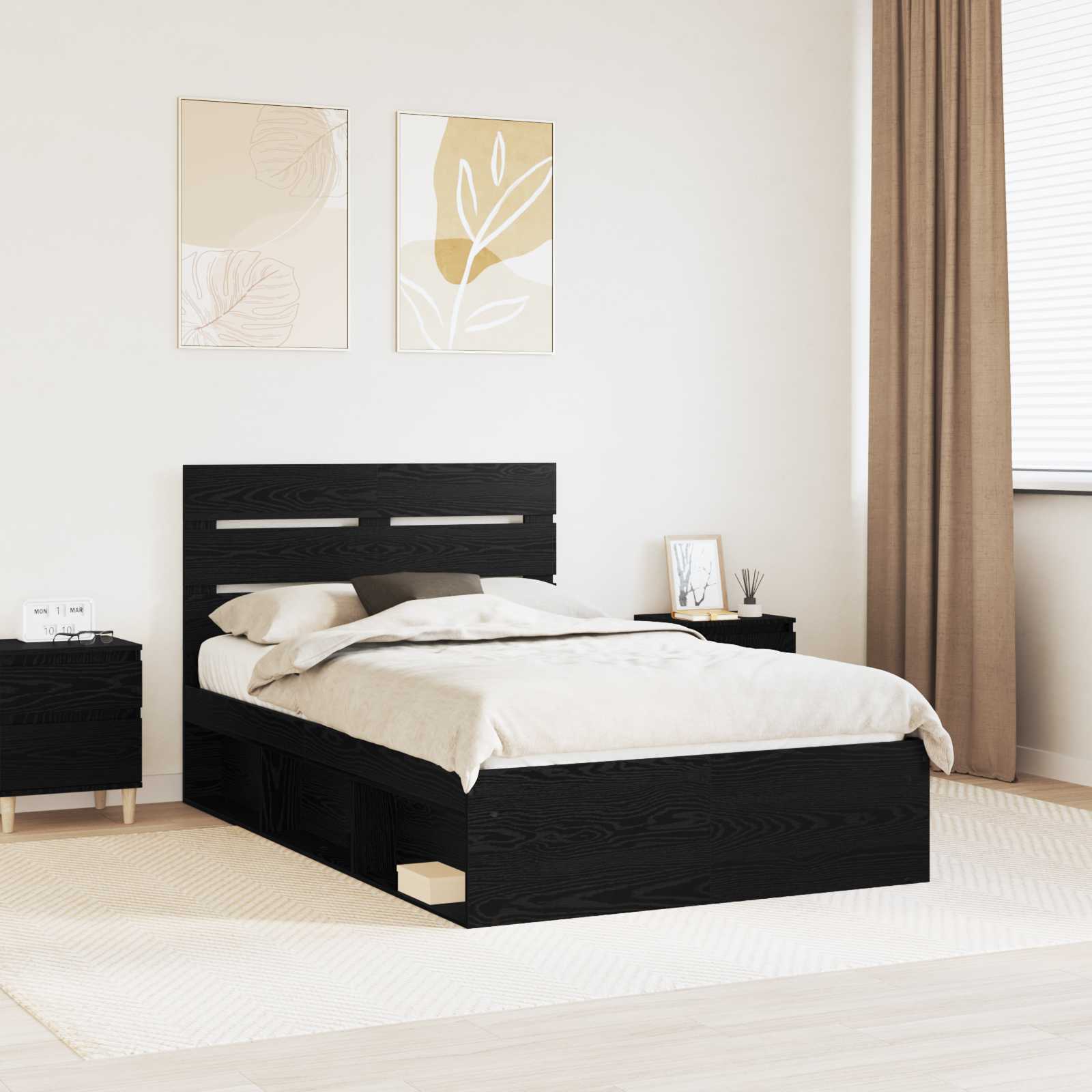 Bedframe met hoofdeinde Zwart 120 x 200 cm Massief grenenhout