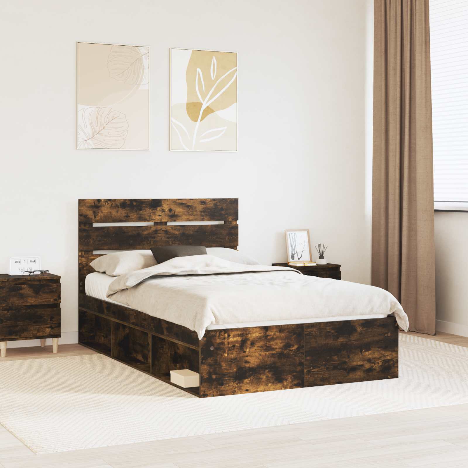 Bedframe Gerookt eiken 120 x 200 cm Massief grenenhout