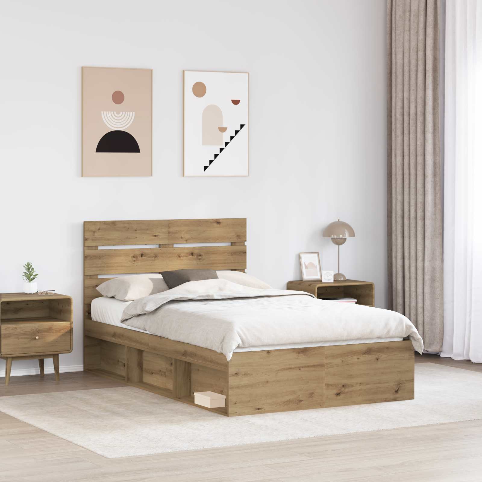 Bedframe Ambachtelijk eiken 120 x 200 cm Massief grenenhout