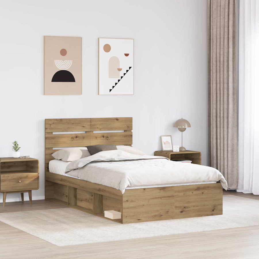 Bedframe Ambachtelijk eiken 120 x 200 cm Massief grenenhout
