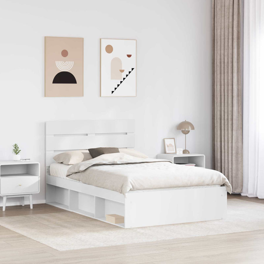 Bedframe met hoofdeinde Wit 120 x 190 cm Massief grenenhout