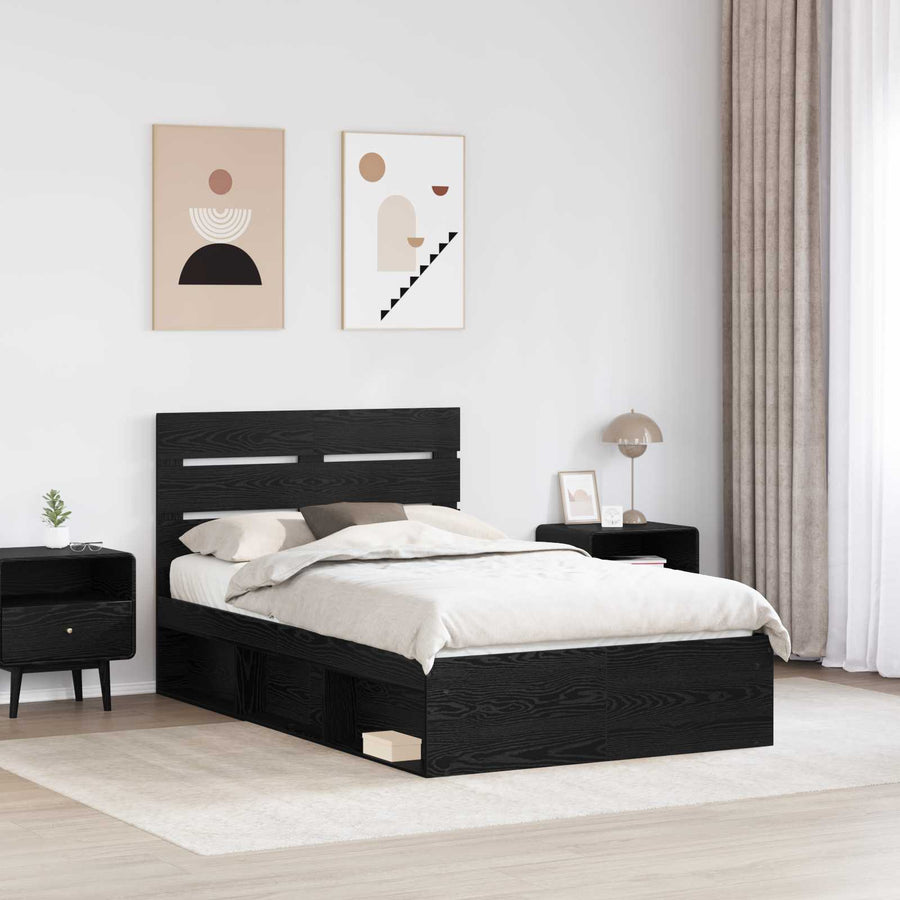 Bedframe met hoofdeinde Zwart 120 x 190 cm Massief grenenhout