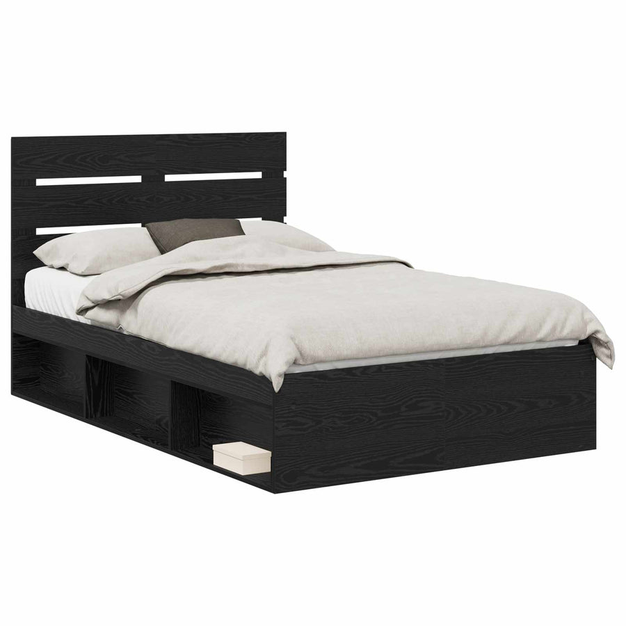 Bedframe met hoofdeinde Zwart 120 x 190 cm Massief grenenhout