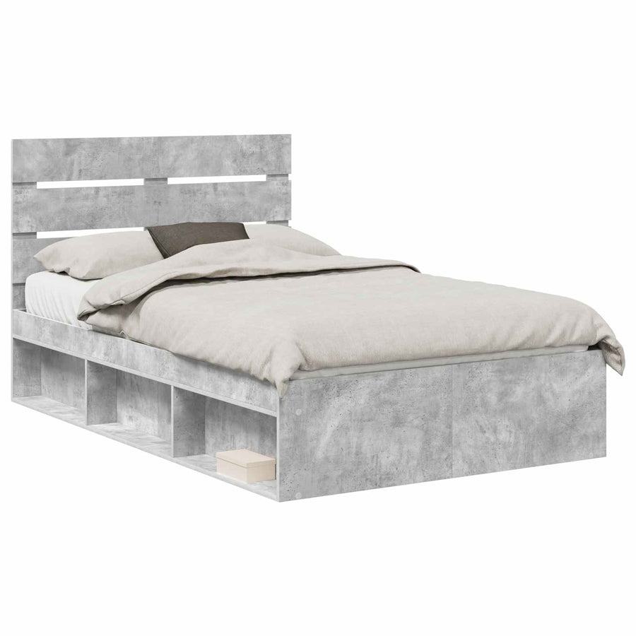 Bedframe met hoofdeinde Beton 120 x 190 cm Massief grenenhout