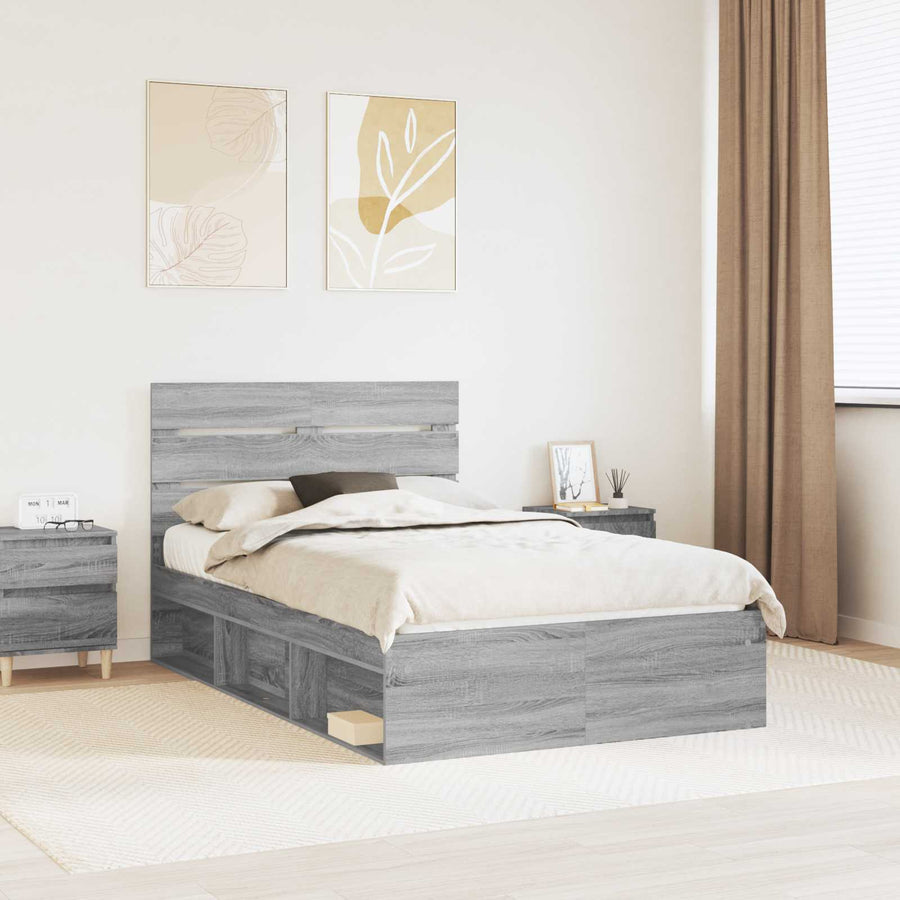 Bedframe Grijs Sonoma 120 x 190 cm Massief grenenhout