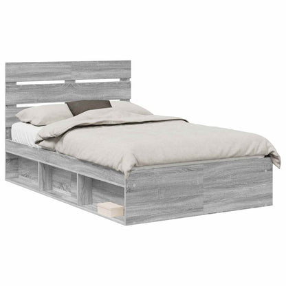 Bedframe Grijs Sonoma 120 x 190 cm Massief grenenhout