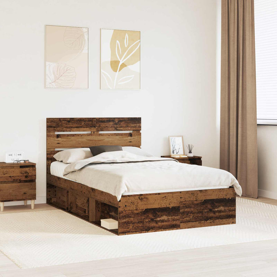 Bedframe met hoofdeinde Oudhout 120 x 190 cm Massief grenenhout