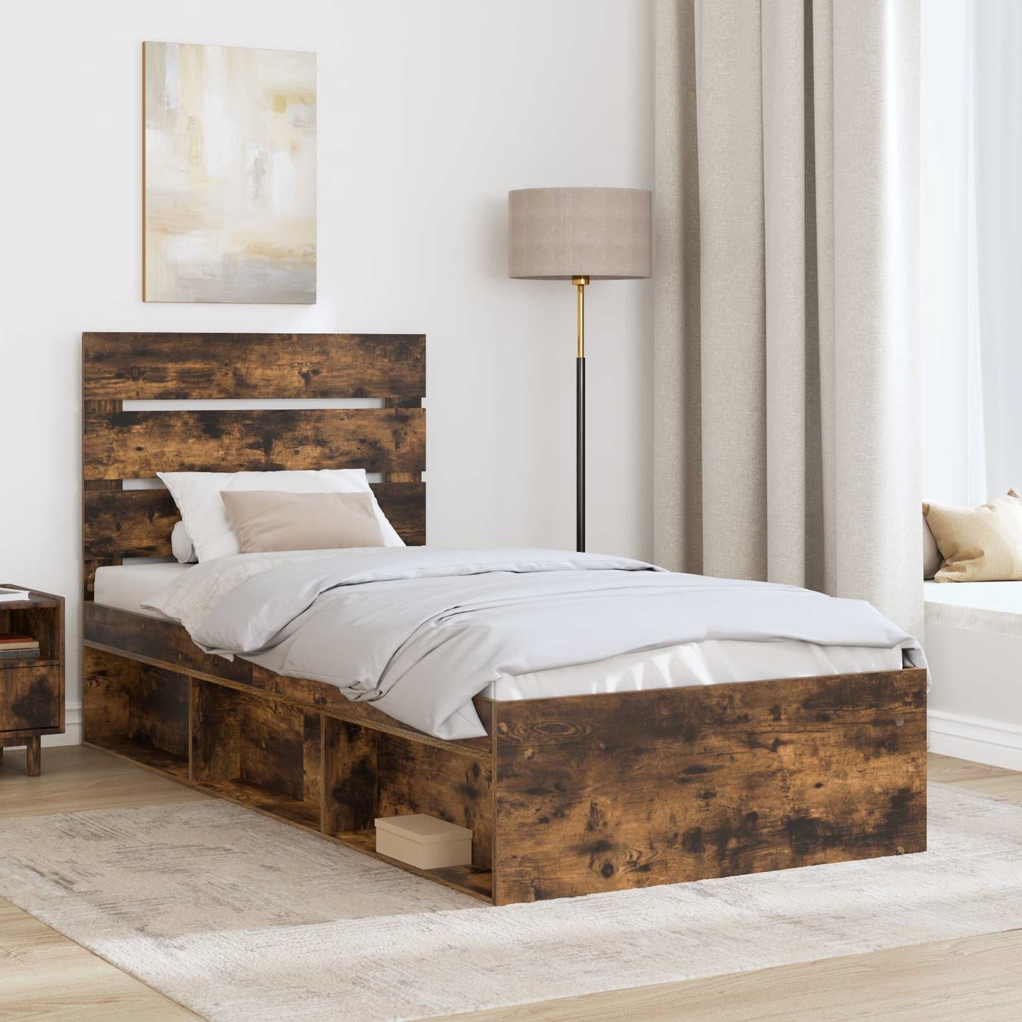 Bedframe Gerookt eiken 100 x 200 cm Massief grenenhout
