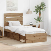 Bedframe 100x200 cm massief grenenhout ambachtelijk eiken