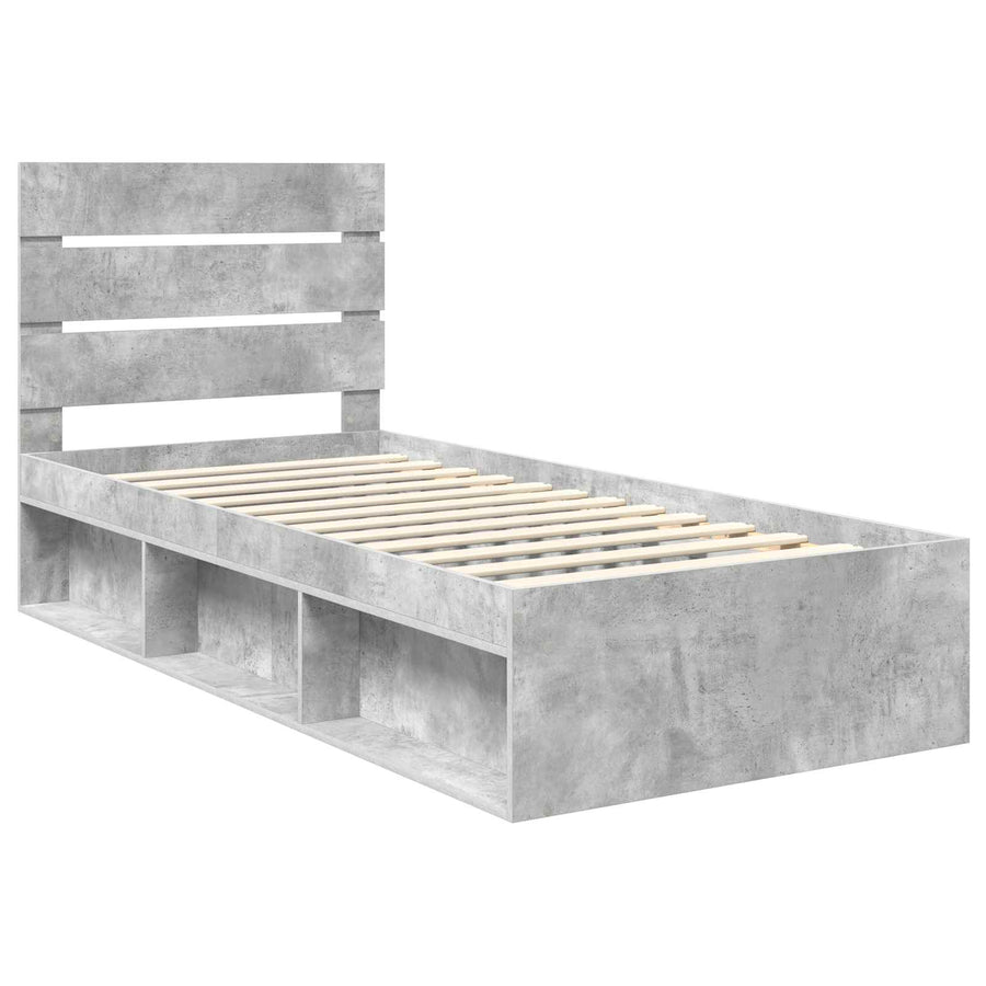 Bedframe met hoofdeinde Beton 90 x 200 cm Massief grenenhout