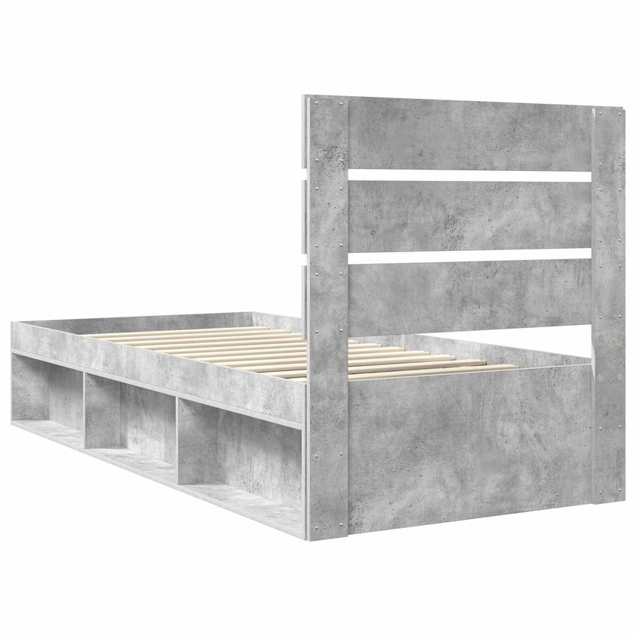 Bedframe met hoofdeinde Beton 90 x 200 cm Massief grenenhout