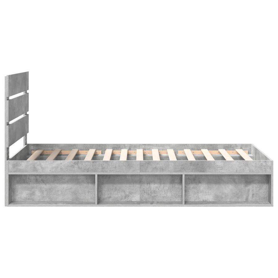 Bedframe met hoofdeinde Beton 90 x 200 cm Massief grenenhout